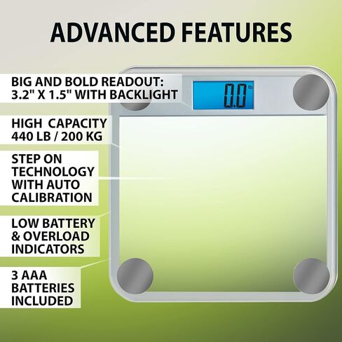 Eat Smart Products Digital Bathroom Scale with Extra Large Lighted Display, Free Body Tape Measure Included, Grey and Clear in Saudi Arabia