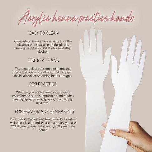 Reusable Henna Hand Acrylic Plastic Template for Homemade Henna, Mehendi Heena Beginner Kit Drawing Body Art Hena Temporary Tattoo Practice Mendi, WHITE in Kuwait