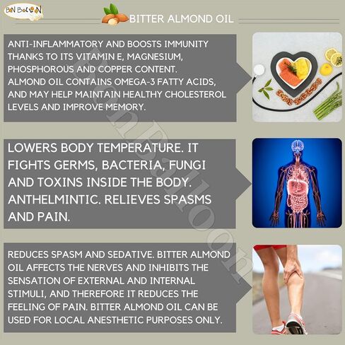 Pure Bitter Almond Oil Virgin Cold Pressed Natural Face Skin Nails Hair Care Skincare Massage Facial Body Egyptian Egypt Arab Arabic Herbals Herb Herbs No Additives Kosher Halal ( 17.64 oz / 500 ml ) in Saudi Arabia