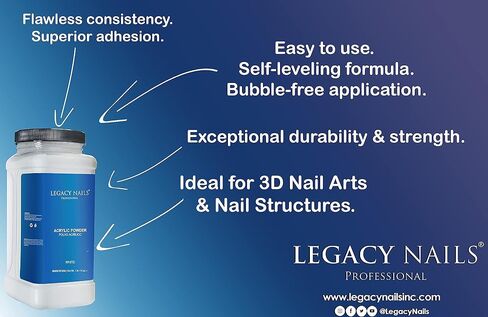Legacy Nails Professional Crystal Clear Acrylic Powder, Net Wt. 1 lbs. / 16oz. - Mix With Glitter, Pigment and Create Custom Acrylic Nail Extension Colors in Kuwait