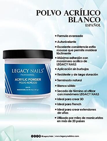 Legacy Nails Professional Crystal Clear Acrylic Powder, Net Wt. 8 oz. - Mix With Glitter, Pigment and Create Custom Acrylic Nail Extension Colors in Kuwait