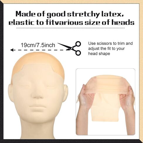 Chunyin 24 Pieces Halloween Bald Caps Makeup Latex Bald Head Wig Cap Set Bald Hat Cosplay Black Mesh Weaving Hair Net for Adults Makeup Party Theme Costume Accessories, 7.5 inches in diameter in Saudi Arabia