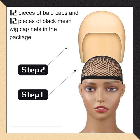 Chunyin 24 Pieces Halloween Bald Caps Makeup Latex Bald Head Wig Cap Set Bald Hat Cosplay Black Mesh Weaving Hair Net for Adults Makeup Party Theme Costume Accessories, 7.5 inches in diameter in Saudi Arabia