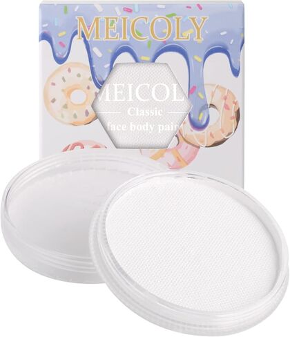 طلاء الوجه النيون من MEICOLY، طلاء الجسم المتوهج في الظلام، طلاء الوجه المنشط بالماء الفلوريسنت للبالغين والأطفال، طلاء الوجه الأبيض للهالوين ذو اللون الواحد، كعكة مقسمة على أساس مائي، 1.05 أونصة، أبيض/أزرق للأشعة فوق البنفسجية in Kuwait