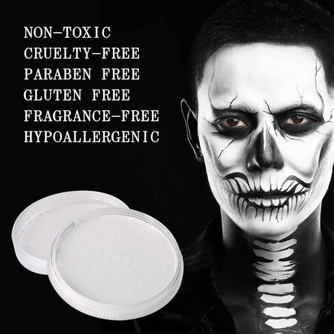 طلاء الوجه النيون من MEICOLY، طلاء الجسم المتوهج في الظلام، طلاء الوجه المنشط بالماء الفلوريسنت للبالغين والأطفال، طلاء الوجه الأبيض للهالوين ذو اللون الواحد، كعكة مقسمة على أساس مائي، 1.05 أونصة، أبيض/أزرق للأشعة فوق البنفسجية in Kuwait