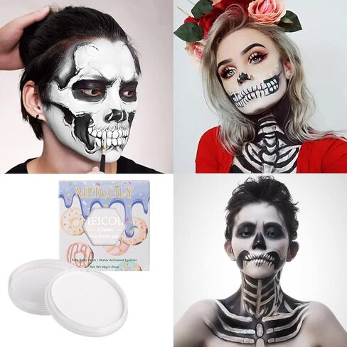 طلاء الوجه النيون من MEICOLY، طلاء الجسم المتوهج في الظلام، طلاء الوجه المنشط بالماء الفلوريسنت للبالغين والأطفال، طلاء الوجه الأبيض للهالوين ذو اللون الواحد، كعكة مقسمة على أساس مائي، 1.05 أونصة، أبيض/أزرق للأشعة فوق البنفسجية in Kuwait