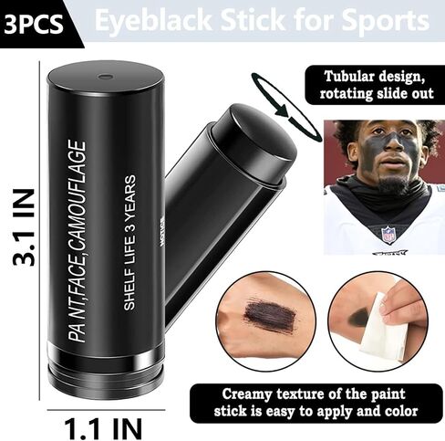3 PCS Eye Black Football Eye Black Green Red Stick for Sports, Eye Black Stick Face Paint Makeup for Baseball Softball Football Lacrosse, Lip Smacking and Body Paint Halloween Cosplay Costume in Saudi Arabia