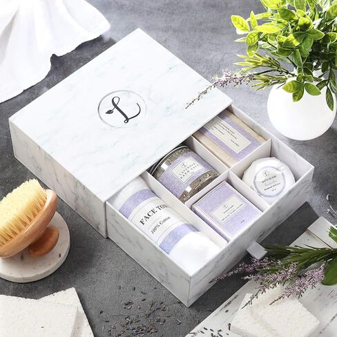 Spa Gift Set, Natural Coconut & Vanilla, Gift Box Includes: Bath Bomb, Bath Salt, Hand Soap, Scented Candle, Face Cloth and Gift Box. Best Gift for Her. in Saudi Arabia
