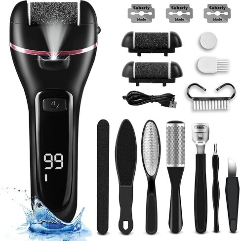 BOMPOW Electric Foot File with 3 Roller Heads and Pedicure Tool Set for Dry Dead and Cracked Feet Hard Skin Remover for Feet Black in Saudi Arabia