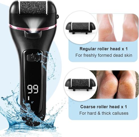 BOMPOW Electric Foot File with 3 Roller Heads and Pedicure Tool Set for Dry Dead and Cracked Feet Hard Skin Remover for Feet Black in Saudi Arabia