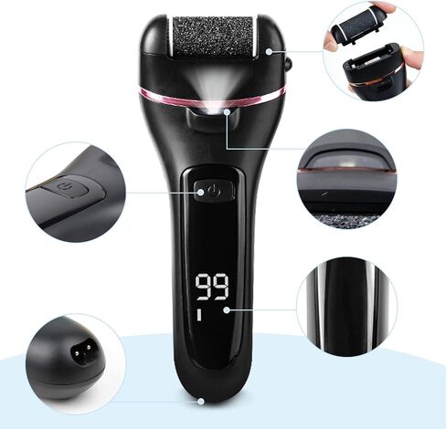 BOMPOW Electric Foot File with 3 Roller Heads and Pedicure Tool Set for Dry Dead and Cracked Feet Hard Skin Remover for Feet Black in Saudi Arabia