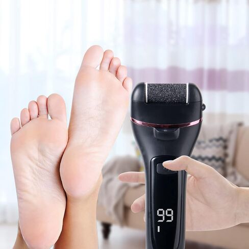 BOMPOW Electric Foot File with 3 Roller Heads and Pedicure Tool Set for Dry Dead and Cracked Feet Hard Skin Remover for Feet Black in Saudi Arabia