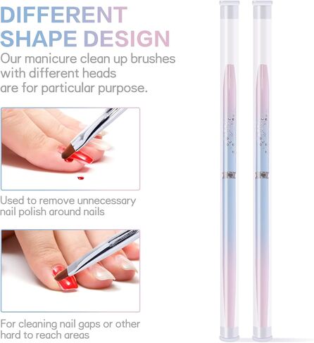 قطعتان من فرشاة تنظيف الأظافر الاحترافية للأظافر مع قلم رأس مستدير ومائل وأدوات طلاء لتصميم فن الأظافر وتنظيف الأخطاء البولندية in Kuwait