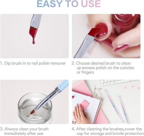 قطعتان من فرشاة تنظيف الأظافر الاحترافية للأظافر مع قلم رأس مستدير ومائل وأدوات طلاء لتصميم فن الأظافر وتنظيف الأخطاء البولندية in Kuwait