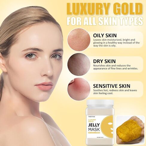 Jelly Mask for Facial Professional - 24K Gold Anti-Aging & Firming Hydrojelly Mask Powder, Hydrating Brighten Jelly Face Mask Skin Care, Natural Gel Peel Off Mask for Spa Salon Vajacial Mask 17.6Fl Oz in Kuwait