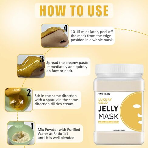 Jelly Mask for Facial Professional - 24K Gold Anti-Aging & Firming Hydrojelly Mask Powder, Hydrating Brighten Jelly Face Mask Skin Care, Natural Gel Peel Off Mask for Spa Salon Vajacial Mask 17.6Fl Oz in Kuwait