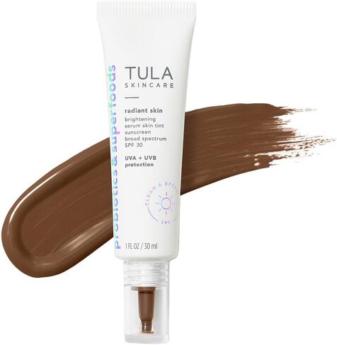 TULA Skin Care Radiant Skin Brightening Serum Skin Tint SPF - Facial Sunscreen Provides Broad Spectrum SPF 30 Protection, Tinted, Serum-Light Formula Brightens and Evens Skin, Shade 01, 1.0 fl oz. in Kuwait