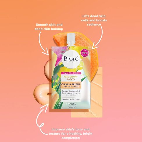 Bioré Brightening Clay Mask, to Improve Skin Tone and Texture, for All Skin Types, 1.69 Fluid Ounces in Kuwait
