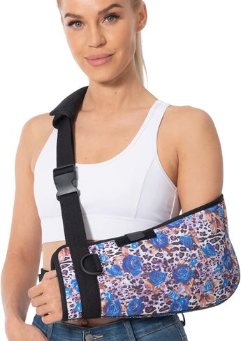 Fotgok Foam Arm Sling Elbow Brace Support with Waist Strap Soulder Sling Rotator Cuff Brace for Shoulder Injury for Women, Blue Rose Leopard in Saudi Arabia