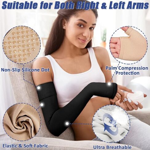 beister Lymphedema Medical Compression Arm Sleeve with Gauntlet for Men & Women (Single), 20-30 mmHg Full Arm Support with Dot Silicone Band, Graduated Compression Arm Brace for Swelling, Arthritis in Saudi Arabia