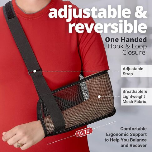 حمالة كتف شبكية للذراع - مانع حركة الكتف للاستحمام - دعامة ذراع قابلة للتعديل للكفة المدورة، والكوع والإصابات الأخرى، دعم رفع الجبيرة اليمنى واليسرى للرجال والنساء in Kuwait