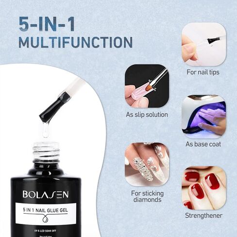 BOLASEN Nail Tips and Glue Gel Kit - Gel x Nail Kit 500PCS Coffin Nail Tips, Portable UV LED Lamp, 8ml 5-in-1 Nail Glue Gel, Top Coat & DIY Art Tools, Professional Nail Extension Kit in Saudi Arabia
