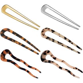 6 قطع دبابيس شعر على شكل حرف U، عصي شوكة شعر فرنسية، دبابيس شعر فرنسية قوية وطويلة، 2 دبابيس أبدو تشينون مع 4 خلاطات (10.9 سم × 2، 11.4 سم × 2) و2 معدن (10.16 سم × 2) دبابيس شعر كعكة للنساء in Kuwait