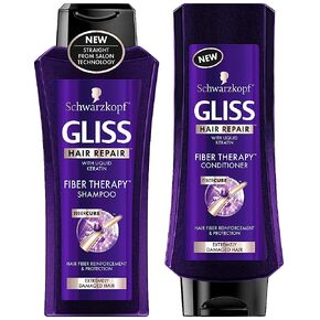 Schwarzkopf Gliss Hair Repair - Fiber Therapy For Extremely Damaged Hair - Shampoo & Conditioner Set - Net Wt. 13.6 FL OZ (400 mL) Per Bottle - One Set in Saudi Arabia