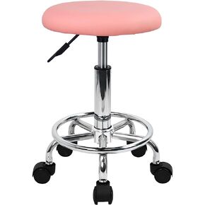 KKTONER Swivel Rolling Stool with Footrest Height Adjustable PU Leather Salon Vanity Spa Massage Office Stool Chair Small (Gray)