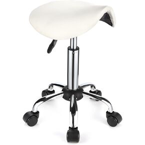 Saddle Rolling Stool with Wheels PU Leather Height Adjustable Swivel Stool Chair Black