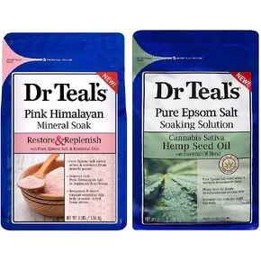 مجموعة هدايا محلول نقع ملح إبسوم النقي من دكتور تيلز (عبوة من عبوتين، 3 رطل لكل قطعة.) - استعادة وتجديد مع ملح الهيمالايا الوردي، وزيت بذور القنب ساتيفا - مزيج الزيوت العطرية يغذي وينعم البشرة in Kuwait