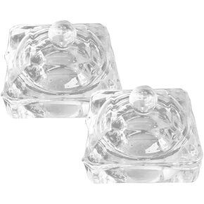 2 Pcs Nail Art Glass Acrylic Dappen Dish Liquid Powder Crystal Cup Glassware Tools with Lid B