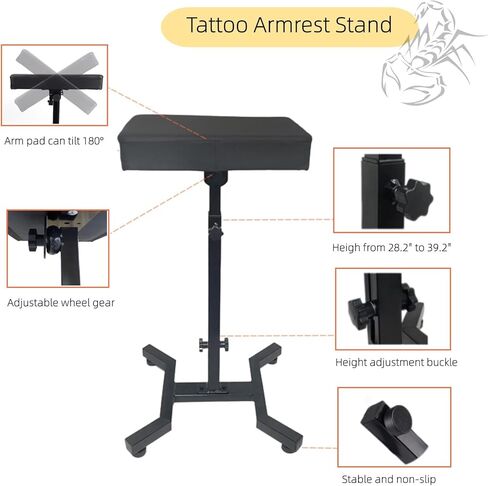حامل مسند ذراع الوشم من KATZEIST، مسند ذراع وشم قابل للتعديل لوشم صالون الاستوديو مع وسادة إسفنجية جلدية ومسند ساق الذراع in Kuwait