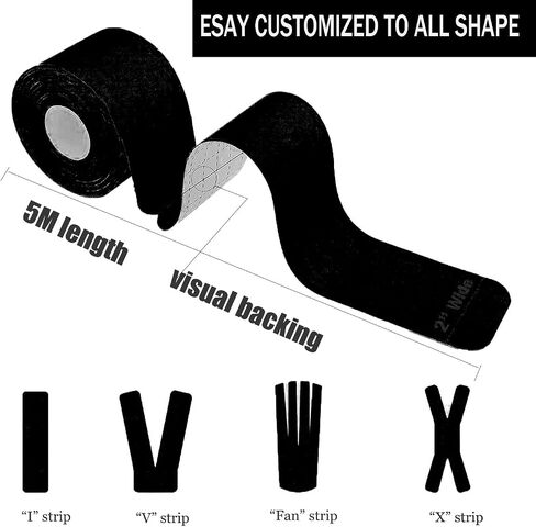Kinesiology Tape Pro Athletic Sports (3 Rolls,60 Precut Strips) Waterproof Breathable Latex Free Tape for Ankle Wrists Knees Elastic Running Tennis Swimming Football Sports Activities Tapes (Black) in Saudi Arabia
