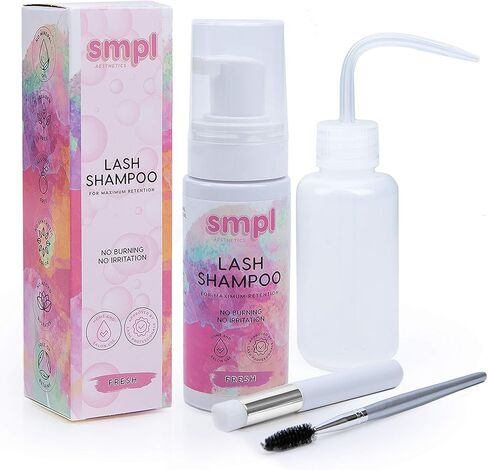 SMPL Aesthetics Eyelash Extension Cleanser، شامبو الرموش، منظف الرموش للتمديدات، فرشاة الرموش، زجاجة شطف، حمام الرموش، كتاب إلكتروني مجاني حساس، بارابين، خالي من الكبريتات، مزيل مكياج، برايمر (طازج) in Kuwait