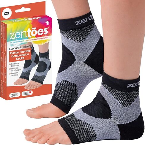 ZenToes Plantar Fasciitis Compression Socks with Arch and Ankle Support, Moisture Wicking, Open Toe Design (L/XL) in Kuwait