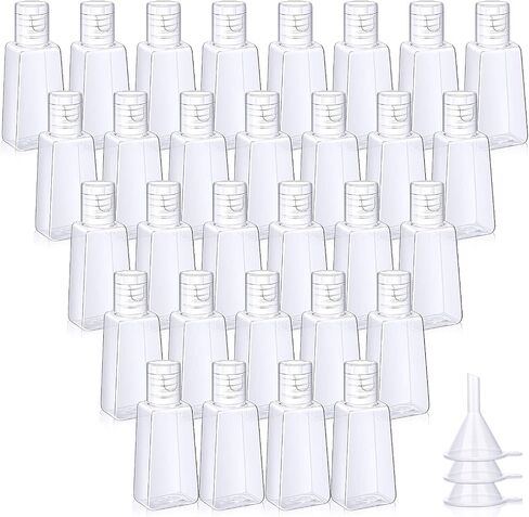 30 Pieces Empty Bottle with Flip Cap Travel Size Containers Clear Plastic Bottle 1 oz/ 30 ml with 3 Pieces Transfer Funnel Plastic Funnels for Liquid, Lotion, Creams, Shampoo and Toiletries in Saudi Arabia