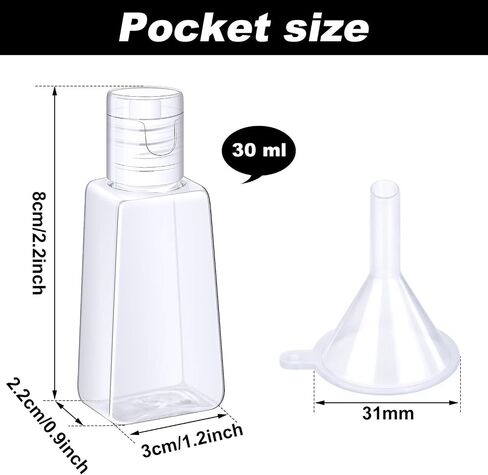 30 Pieces Empty Bottle with Flip Cap Travel Size Containers Clear Plastic Bottle 1 oz/ 30 ml with 3 Pieces Transfer Funnel Plastic Funnels for Liquid, Lotion, Creams, Shampoo and Toiletries in Saudi Arabia