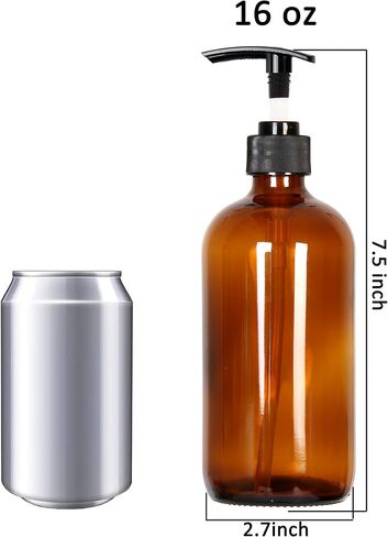Youngever 3 Pack Empty Amber Glass Pump Bottles, 3 Pack 16 Ounce Pump Bottles, Soap Dispenser, Refillable Containers in Saudi Arabia