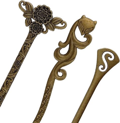 13 قطعة من أعواد الشعر البرونزية، عيدان الشعر الصينية العتيقة، شوكة الشعر الرجعية للنساء، صانع الكعك، دبابيس الشعر للنساء، صانع العقدة للشعر الطويل، إكسسوارات الشعر in Kuwait