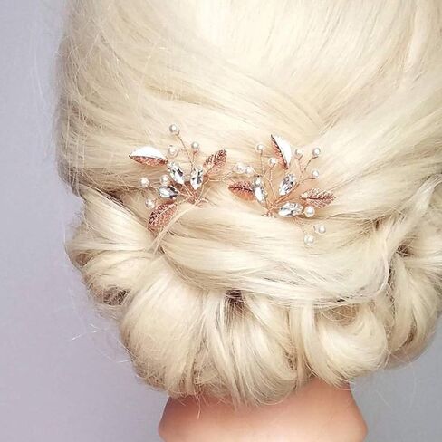 Unicra Bride Wedding Crystal Hair Pins Leaf Bridal Rose Gold Hair Pieces Wedding Pearl Hair Accessories for Women and Girls Pack of 3 in Saudi Arabia