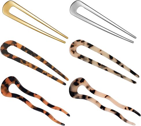 6 قطع دبابيس شعر على شكل حرف U، عصي شوكة شعر فرنسية، دبابيس شعر فرنسية قوية وطويلة، 2 دبابيس أبدو تشينون مع 4 خلاطات (10.9 سم × 2، 11.4 سم × 2) و2 معدن (10.16 سم × 2) دبابيس شعر كعكة للنساء in Kuwait