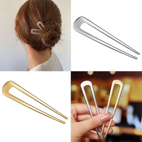 6 قطع دبابيس شعر على شكل حرف U، عصي شوكة شعر فرنسية، دبابيس شعر فرنسية قوية وطويلة، 2 دبابيس أبدو تشينون مع 4 خلاطات (10.9 سم × 2، 11.4 سم × 2) و2 معدن (10.16 سم × 2) دبابيس شعر كعكة للنساء in Kuwait