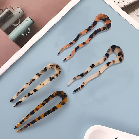 6 قطع دبابيس شعر على شكل حرف U، عصي شوكة شعر فرنسية، دبابيس شعر فرنسية قوية وطويلة، 2 دبابيس أبدو تشينون مع 4 خلاطات (10.9 سم × 2، 11.4 سم × 2) و2 معدن (10.16 سم × 2) دبابيس شعر كعكة للنساء in Kuwait