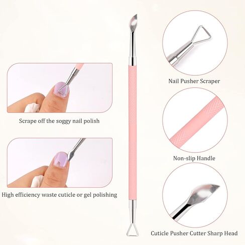 Cuticle Trimmer with Cuticle Pusher Professional Cuticle Remover Cuticle Nippers Nail Cuticle Stainless Steel Pedicure and Manicure Tools Nail Scraper Dual End Cuticle Pusher(3Pcs, Pink) in Saudi Arabia