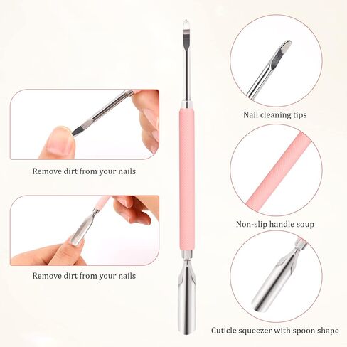 Cuticle Trimmer with Cuticle Pusher Professional Cuticle Remover Cuticle Nippers Nail Cuticle Stainless Steel Pedicure and Manicure Tools Nail Scraper Dual End Cuticle Pusher(3Pcs, Pink) in Saudi Arabia