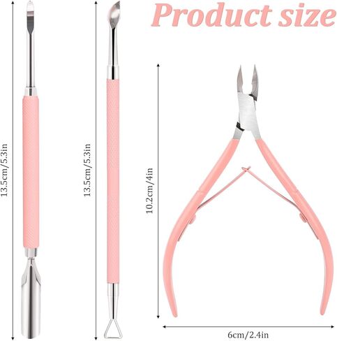 Cuticle Trimmer with Cuticle Pusher Professional Cuticle Remover Cuticle Nippers Nail Cuticle Stainless Steel Pedicure and Manicure Tools Nail Scraper Dual End Cuticle Pusher(3Pcs, Pink) in Saudi Arabia