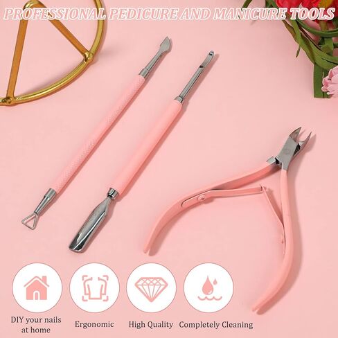 Cuticle Trimmer with Cuticle Pusher Professional Cuticle Remover Cuticle Nippers Nail Cuticle Stainless Steel Pedicure and Manicure Tools Nail Scraper Dual End Cuticle Pusher(3Pcs, Pink) in Saudi Arabia