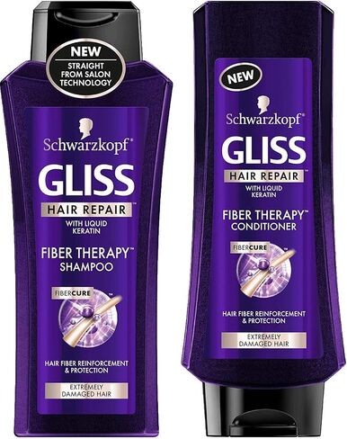 Schwarzkopf Gliss Hair Repair - Fiber Therapy For Extremely Damaged Hair - Shampoo & Conditioner Set - Net Wt. 13.6 FL OZ (400 mL) Per Bottle - One Set in Saudi Arabia