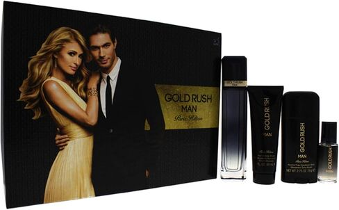 Gold Paris Hilton Rush Man Men 3.4oz EDT Spray, 0.5oz EDT Spray, 3.0oz Hair Body Wash, 2.75oz Alcohol Free Deodorant Stick 4 Pc Gift Set , I0082720 in Saudi Arabia